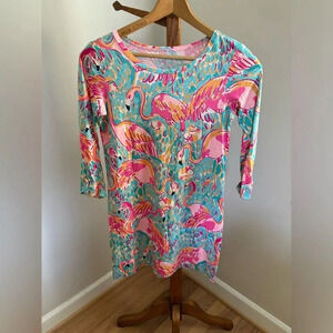 Lilly Pulitzer XS Flamingo Print Pima Cotton 3/4 Sleeve Dress